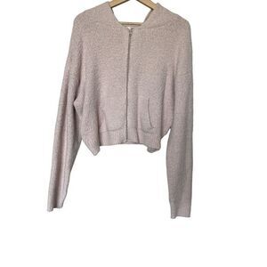 SKIMS Cozy Knit Zip Up Hoodie SZ 4X / 5X Crop‎ Fleece Zip Up Sweater Peach